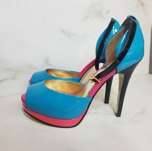 Bebe Patent Leather Stiletto Electric Blue Heels